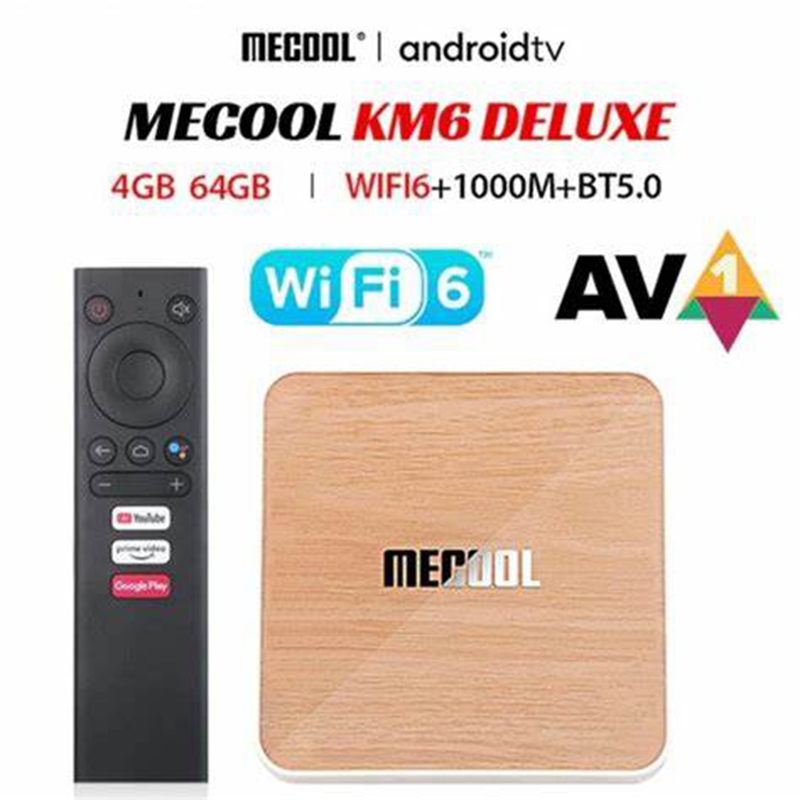 MECOOL KM6 Deluxe ATV Kutusu AndroidTV 10.0 Amlogic S905x4 4GB 64GB 2.4G/5G WiFi 6 Widevine L1 Google Play Prime Video 4K Set Üst Kutusu
