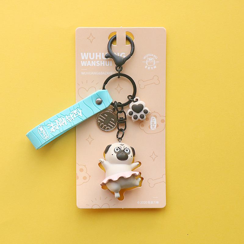 

Keychains Cute Pug Key Ring Starling Canino Bazaar Black Dog Doll Pendant Female Wear A Skirt Cat Car Chain Wholesale