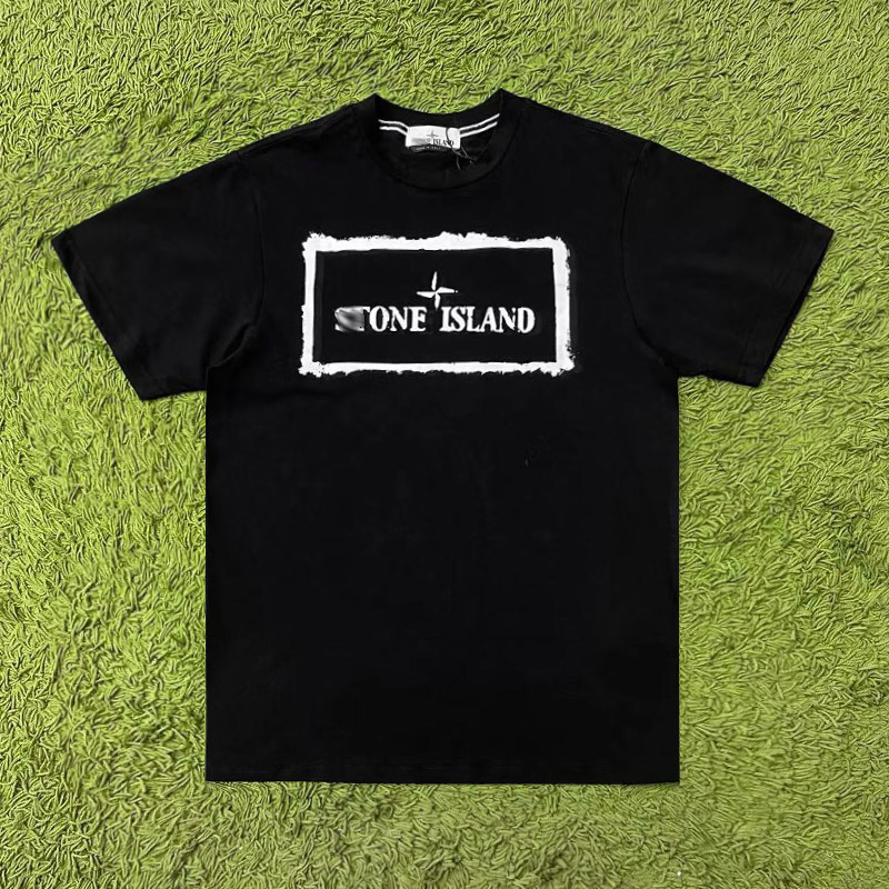

Stone 21ss stencil one letter printed cotton casual loose short sleeve T-shirt, White;black