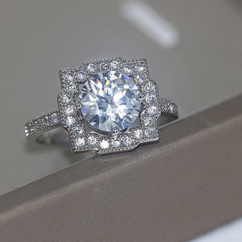 

Cluster Rings Geometric For Women Unique Style Big Cubic Zirconia Silver Color Wedding Engagement Gifts Fashion Jewelry R655, Golden;silver