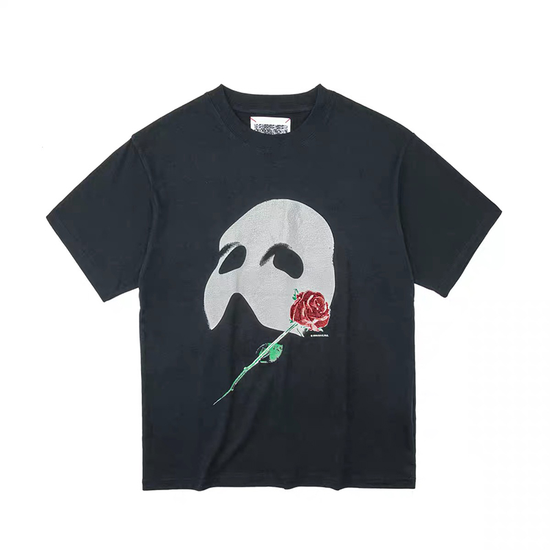 

Europe Phantom Mask Rose Flower T shirt 2021 spring summer Fashion over size Men Tshirt Women Cool Cotton Tee, White;black