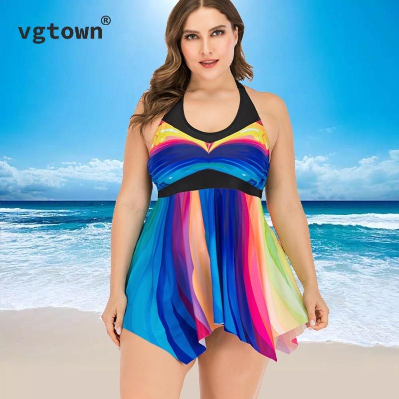 

Rainbow Super Large Size 10XL Retro Two Piece Swimsuit Plus Swimwear Tankini Swimsuits Women Swimming Suit For One-Piece Suits