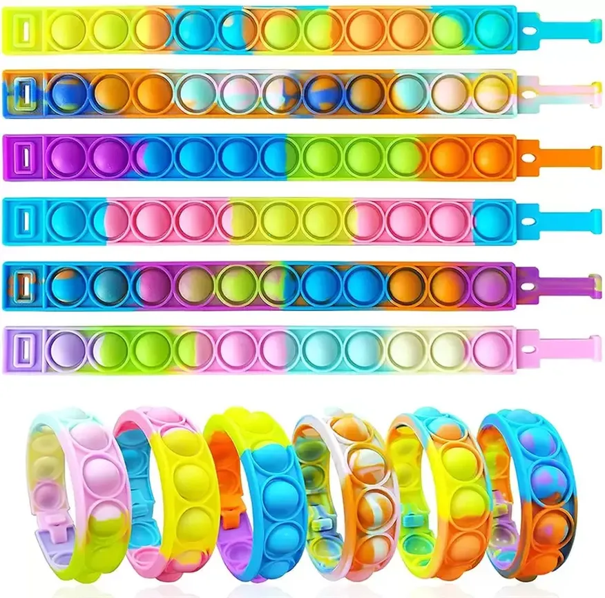 

Fidget Toys Tie Dye Push Its Pops Bubble Bracelets Sensory Bubbles Popper Bangle Rubber WristBand Early Education Toy Halloween Christmas Re