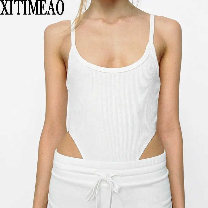

Za Woman Summer Solid Color Camisole Knitted Top Slim Women Jumpsu Vest Sexy Bodycon Short Waistcoat 210604, White
