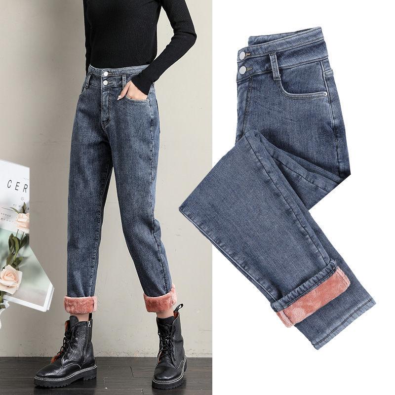 

Women's Jeans Winter Warm Woman 2021 High Waist Casual Velvet Ladies Trousers Female Pantalon Denim For Women Pants Plus Size Y394, Lan hui