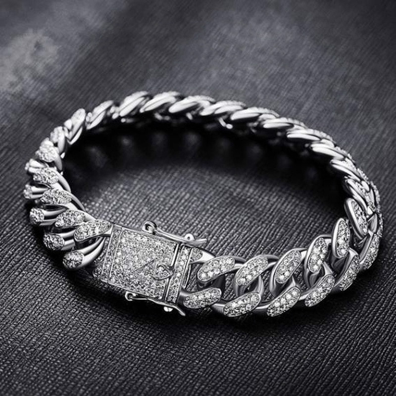 

Fashion Women Diamond Watch Men CZ Cuban Link Bracelet Casual Womens Bracelet Crystal Watches Rapper Jewelry for Men, Black