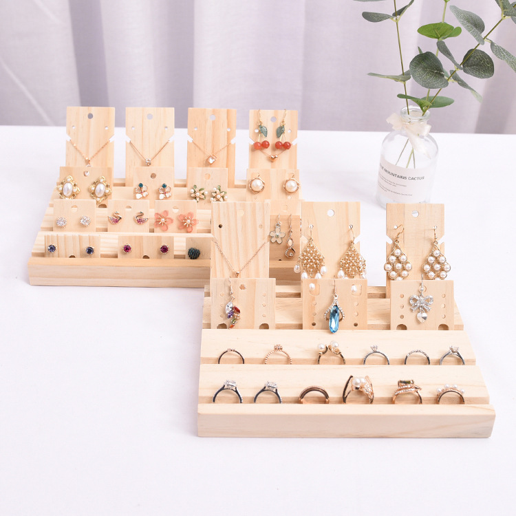 

[DDisplay]Creative Rings Holder Stand Ring Storage Earring Stud Card Display Solid Wood Jewelry Necklace Showcase