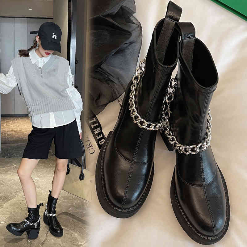 

boots genuine leather platform boots high heels women ankle black winter op77