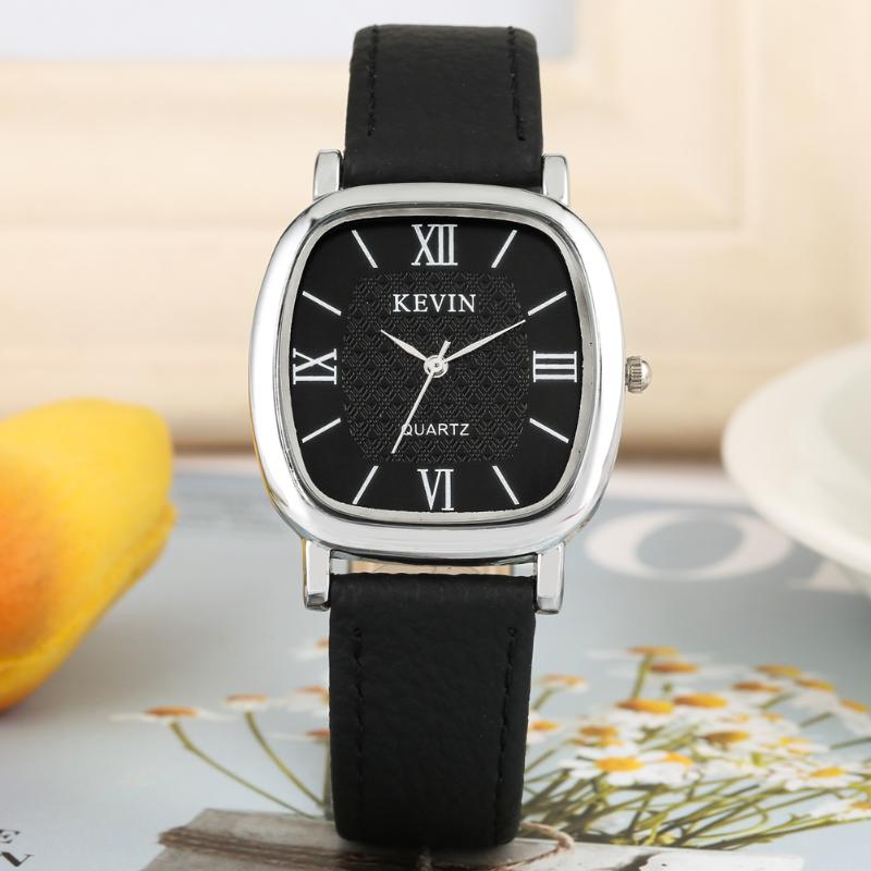 

Wristwatches KEVIN Charming Square Case Quartz Watch For Men Male Clear Dial With Roman Numerals Durable Leather Strap Pin Buckle, White