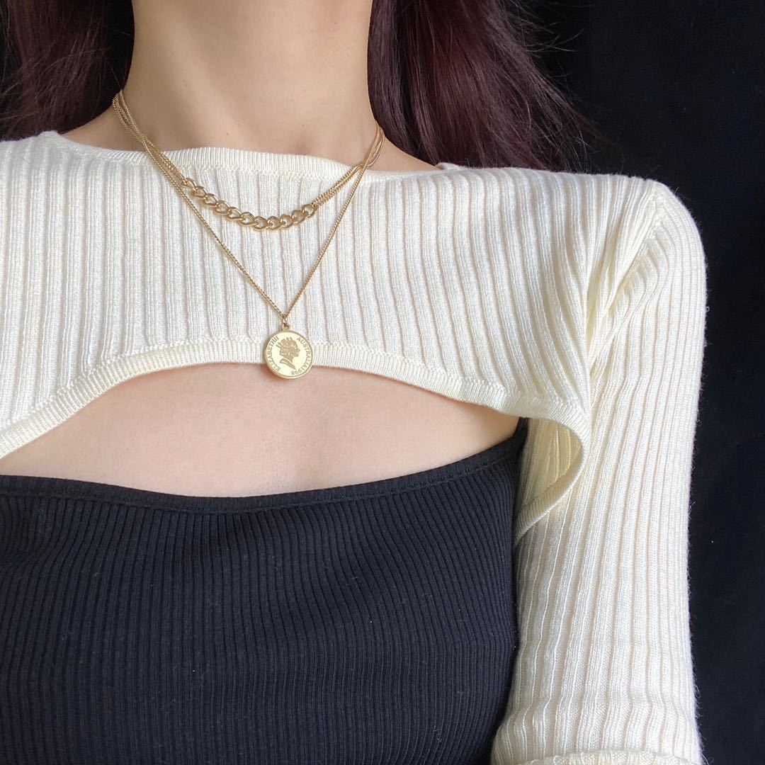 

Fashion Necklace Cold Wind Design Double-layer Sweater Chain Simple Temperament Lock Chain