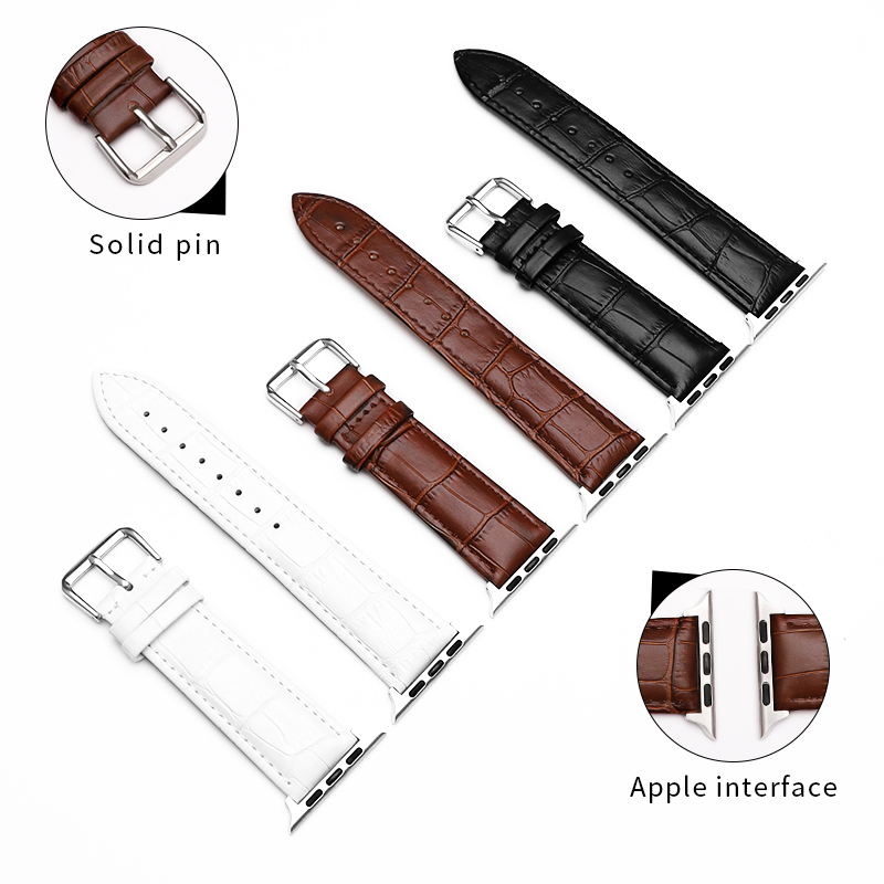 

Applicable for Apple Watch calfskin iwatchSE 1 2 3 4 5 6th generation slub pattern leather pin buckle strap 38 44mm