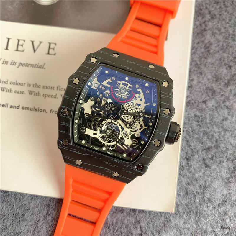 2021 high quality luxury watches mens three needles work quartz watch richard brand Fashion Ghost Head rubber strap tonneau shap-image-669715182