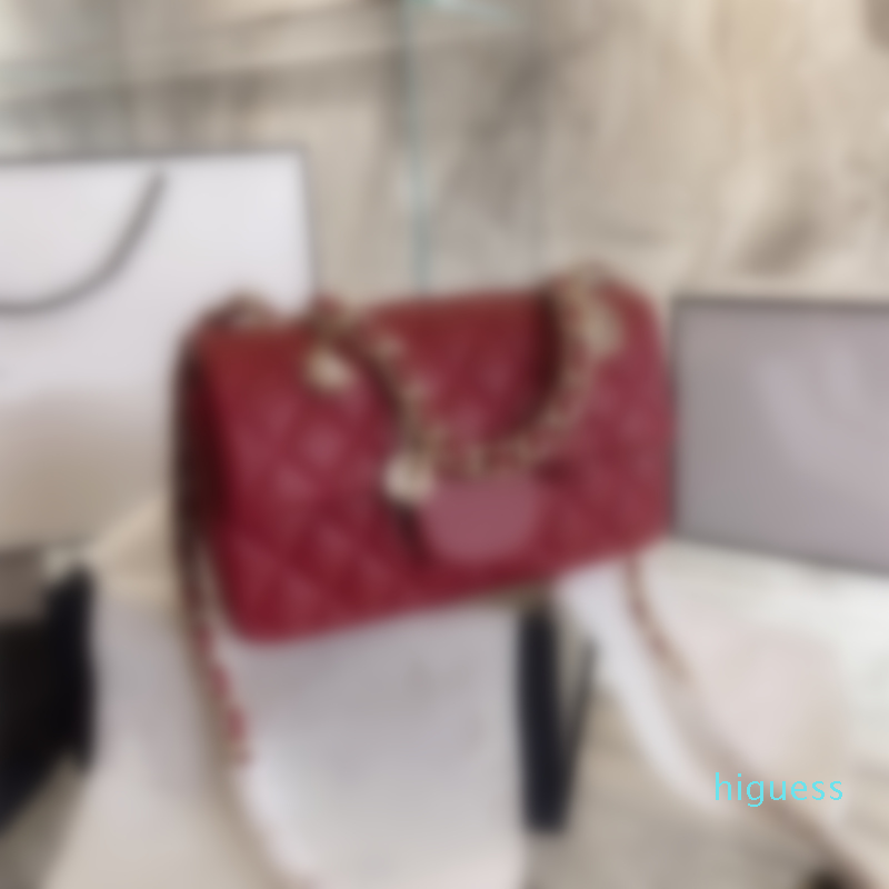 

Designer- Women mini crossbody bag classic handbags leather clutch with badge ang gold chain flap purse wallet, Red