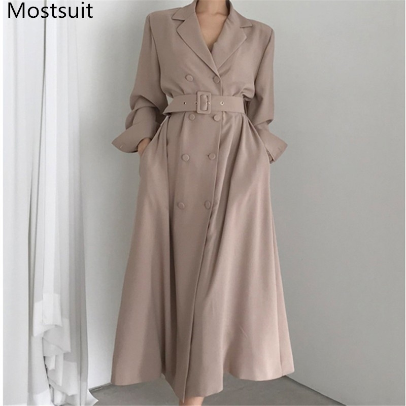 

Fall Winter Fashion Casual Trench Coat With Sashes Women Double-breasted Oversize Vintage Long Coats Overcoats Femme 210518, Khaki