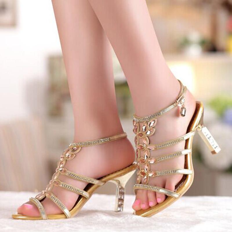 

Floral Gold Sky Blue Colors Rhinestones High Heels Sandal Prom Evening Party Shoes Dress For Women Lady Bridal Wedding Sandals