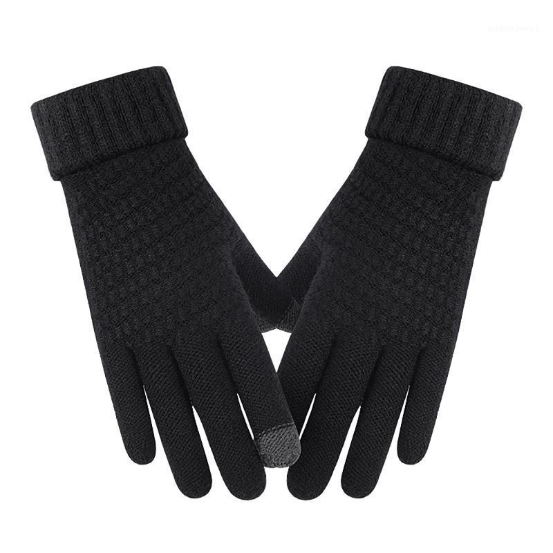 

Five Fingers Gloves Streetwear Men's Winter Women Solid Knit Keep Plush Thickened Touchscreen On-slip Soft Warm Handschoenen
