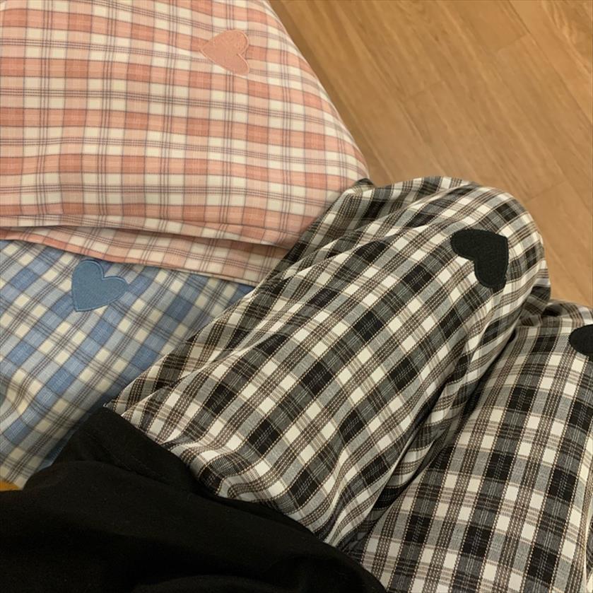 

high waist streetwear fashion womens capris plaid pattern straight baggy vintage casual wide leg trouser plus size, Black;white