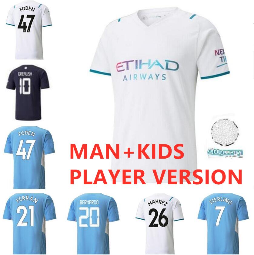 

Manchester soccer jersey 21 22 G. JESUS CITY STERLING FERRAN DE BRUYNE FODEN Fans Player version 2021 2022 football shirts MAN uniform men + kids kit, Ivory
