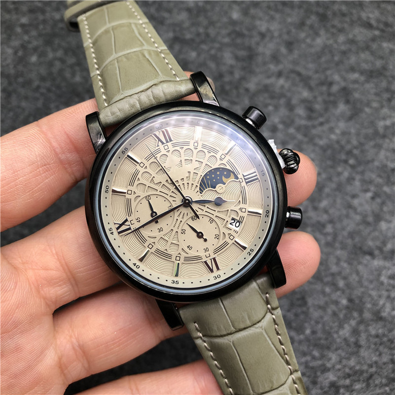 

1-2Mens watches montre de luxe leather strap 3 dial work fashion designer quartz stainless steel business outdoor sports watch, No watch