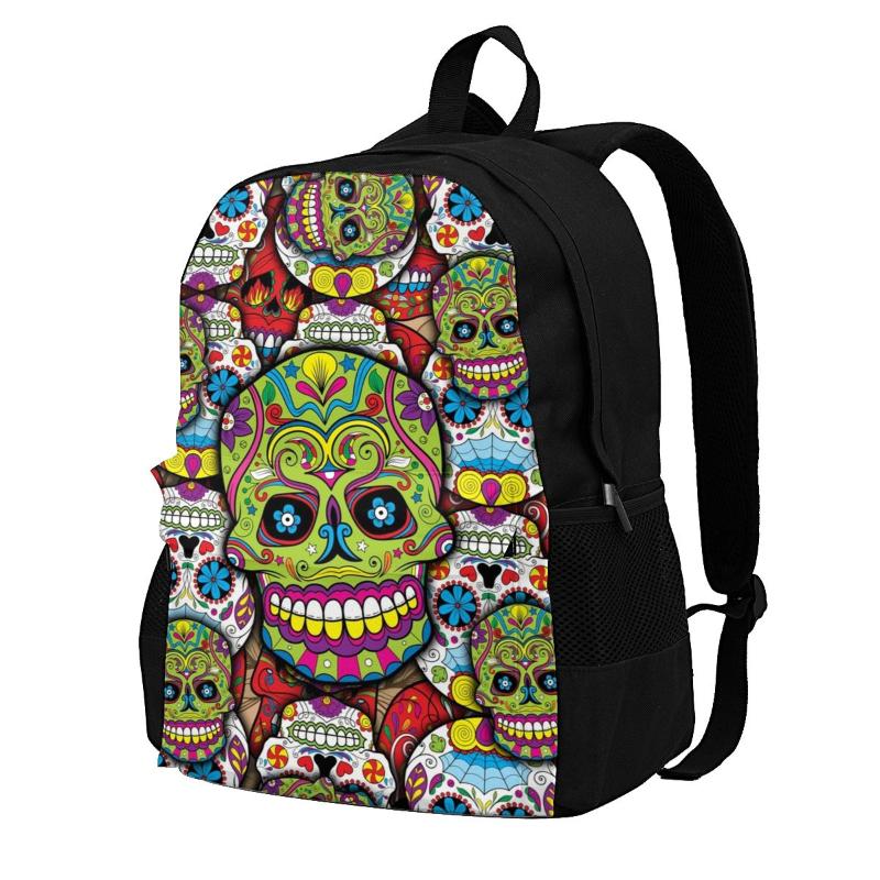 

Backpack Sugar Skulls Day Of The Dead Green Backpacks Mexican Durable Cool Polyester Back To School Teenage Bags
