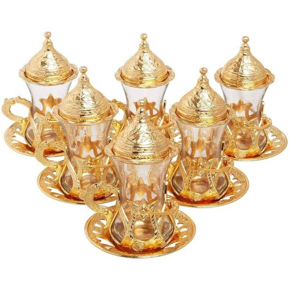 

Ottoman Authentic Design Turkish Greek Arabic Tea Set 6 Service Tea, Cup Plates & Lids gift