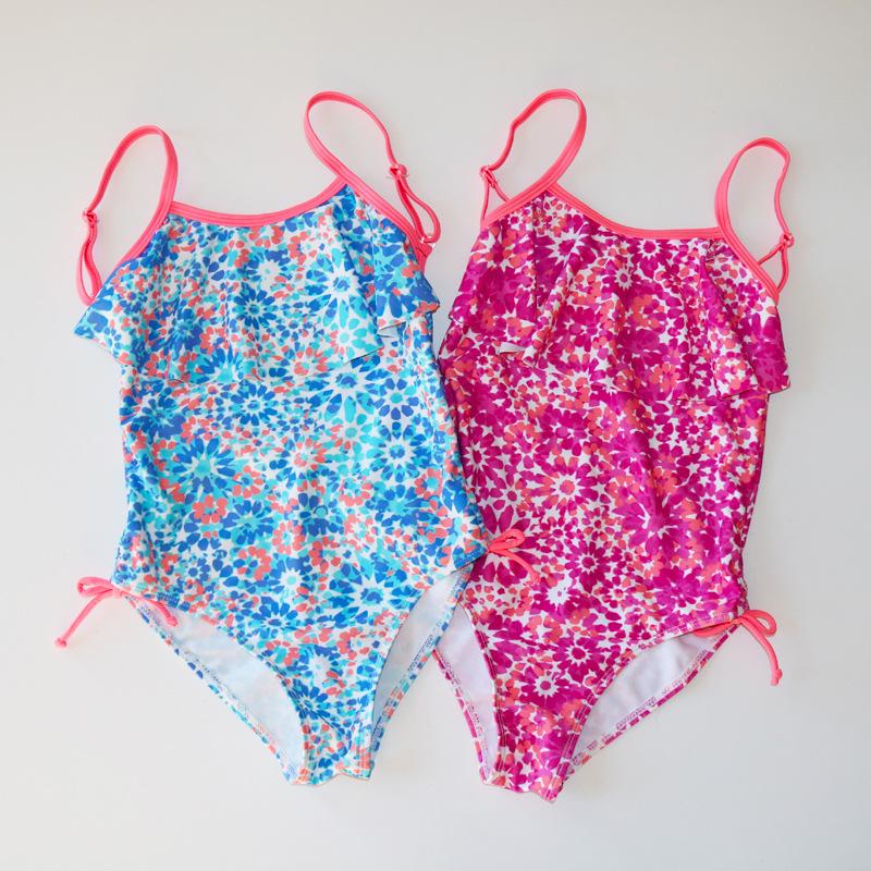 

One-Piece Suits 3~10 Year Toddler Baby Girls Ruffle Swimwear 2021 Floral Children Backless One Piece Kids Beach Wear