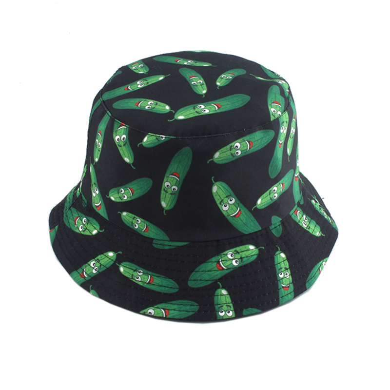 

2021 Vegetables Cucumber Chili Tomato Print Fisherman Hat Panama Summer Sun Hats For Men Women Outdoor Reversible Bucket Hat