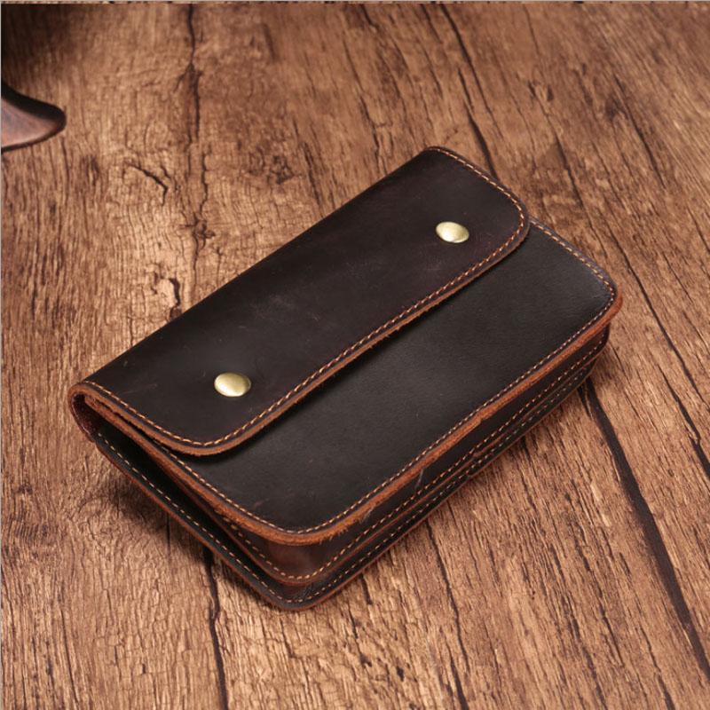 

Waist Bags Vintage Crazy Horse Leather Fanny Pack Men Genuine Travel Belt Male Small Phone Pouch