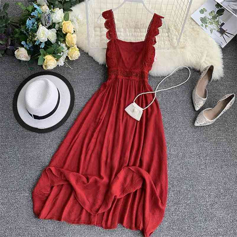 

Women Sexy Summer Dresses Vestidos Beach Sleeveless Spaghetti Strap Boho Vintage Dress Ladies Lace Patchwork Long Robe 210602, Gray
