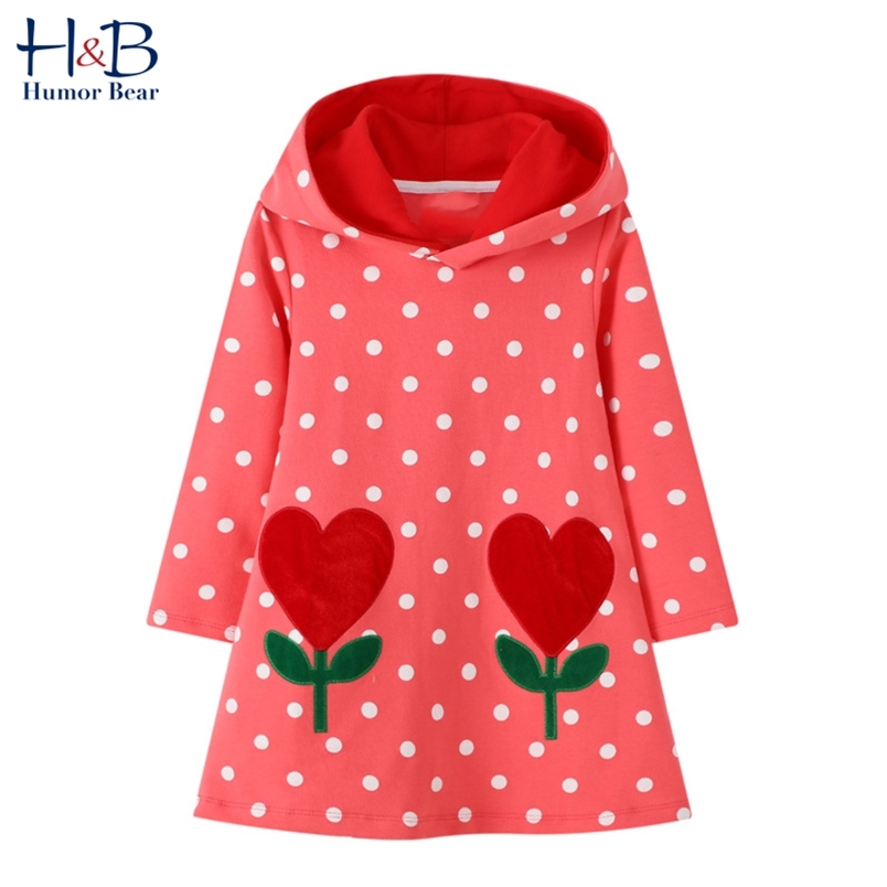 

Brand Spring Autumn Girls Dress Clothes Dot Stitching Love Long Sleeves Princess Party Children Clothing 210611, Bz1519 pink