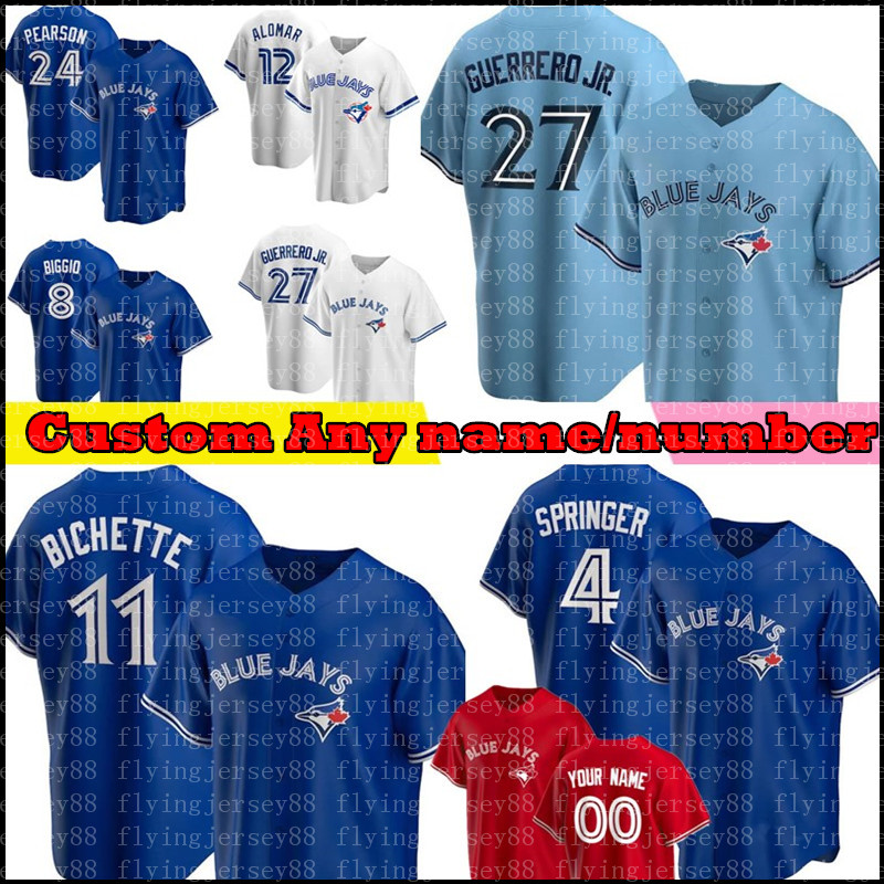 

Toronto Bo Bichette Vladimir Guerrero Jr. George Springer Jersey Blue 8 Cavan Biggio Joe Carter Nate Pearson Marcus Stroman Randal Grichuk Baseball Jerseys, Men/ retro mesh