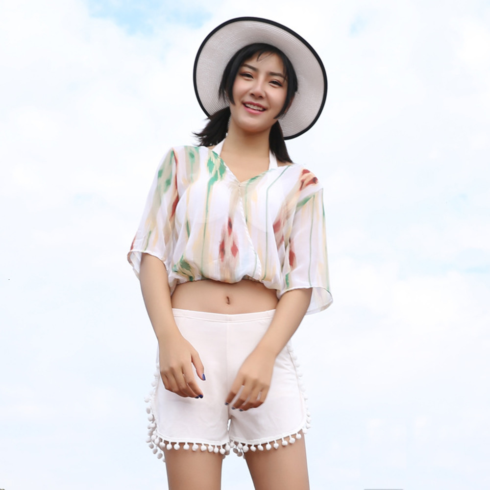 Beach Tricolor Mini Split Flat Angle Gathered Steel Bathing Suit Women's Conservative Hot Spring Bikini triangl swimwear-image-692538510
