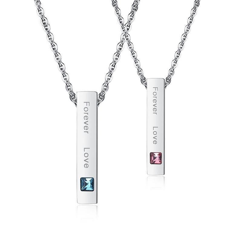 Pendant Necklaces Forever Love Couple Necklace Square Cubic Zirconia Women Men Gift For Anniversary Christmas-image-709026970