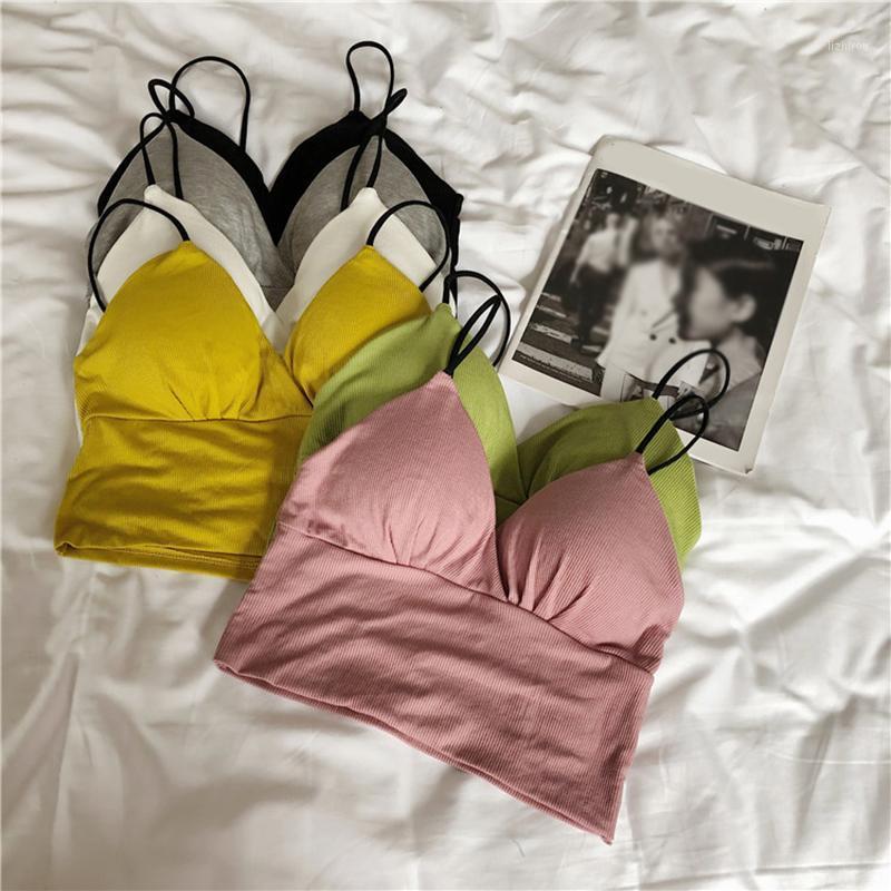 

One Piece Vest V-Neck Triangle Cup Camisole Solid Color Simple All-match Chest Wrap For Women Ladies Trendy Beauty Back Camisoles & Tanks, Black