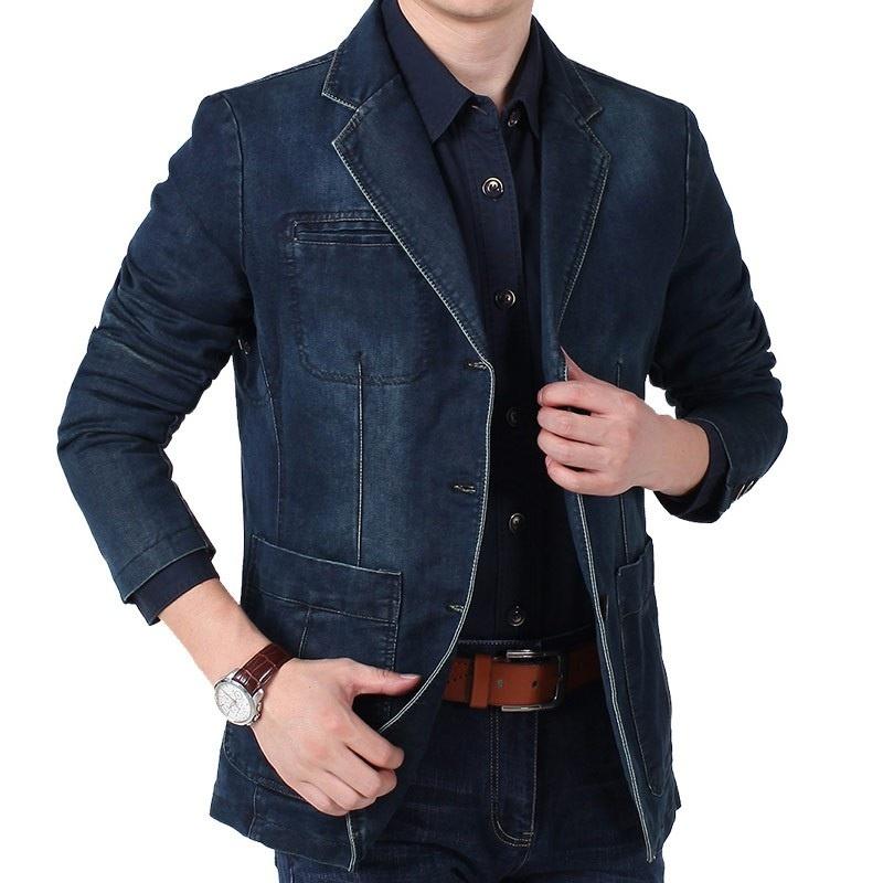 

Men's Jackets Blazer Leisure Denim Masculino Slim Fit Spring Autumn Jeans Suit Jacket Fashion Design Blaser Men Costume Homme Terno, Color 2
