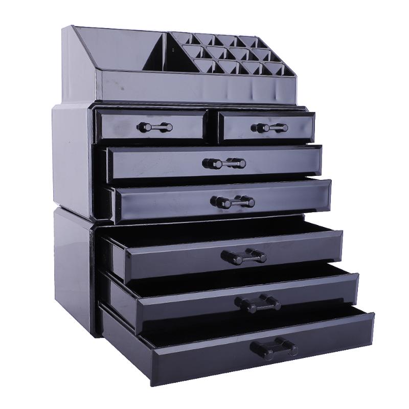 

Large & 2 Small Drawers Black Plastic Cosmetics Storage Makeup Organizer With Mirror Transparent 180821310 Cosmetic Bags Cases