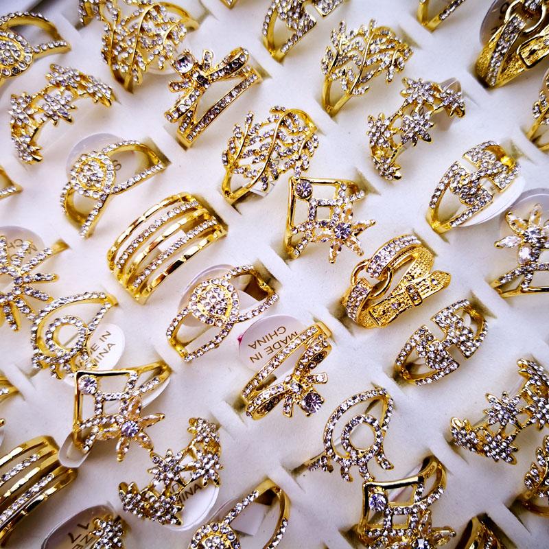 

Wedding Rings 10Pcs Women's Design Mixed Wholesale Styles Gold Zircon Lots Female Jewelry Bulks Lot LR4165