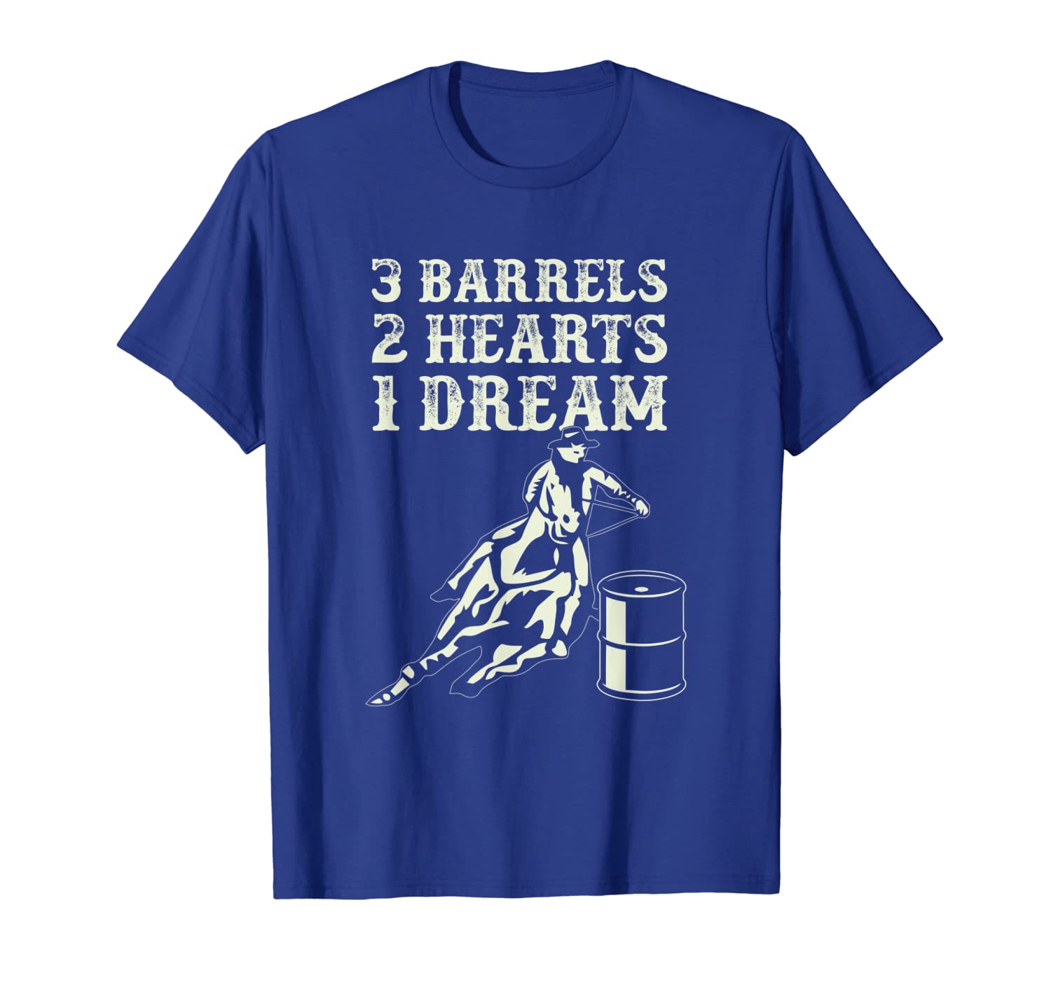 

3 barrels 2 hearts 1 dream horse barrel racing rodeo t shirt t-shirt, White;black