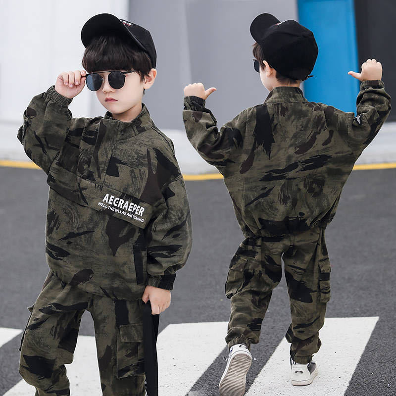 

Children's suit Boys 2pcs Sport Military Uniform Children's PUBG Sets Big Boy Girls Clothes Camouflage Suit for Kid Casual Clothing Set, Green