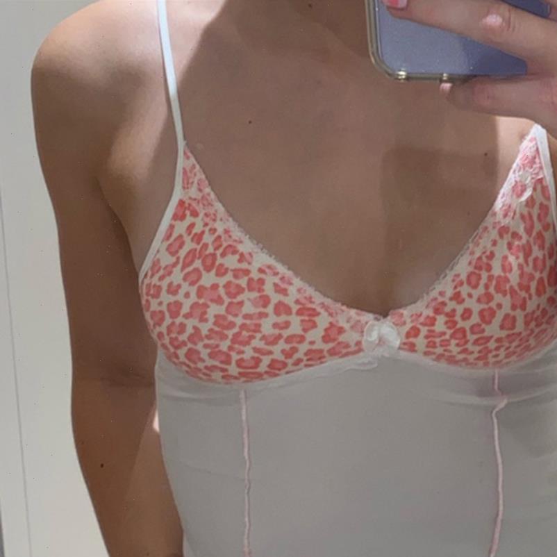 

y2k pink leopard patchwork women camis crop bow white lace ptachwork club 90s aesthetic vest tank streetwear