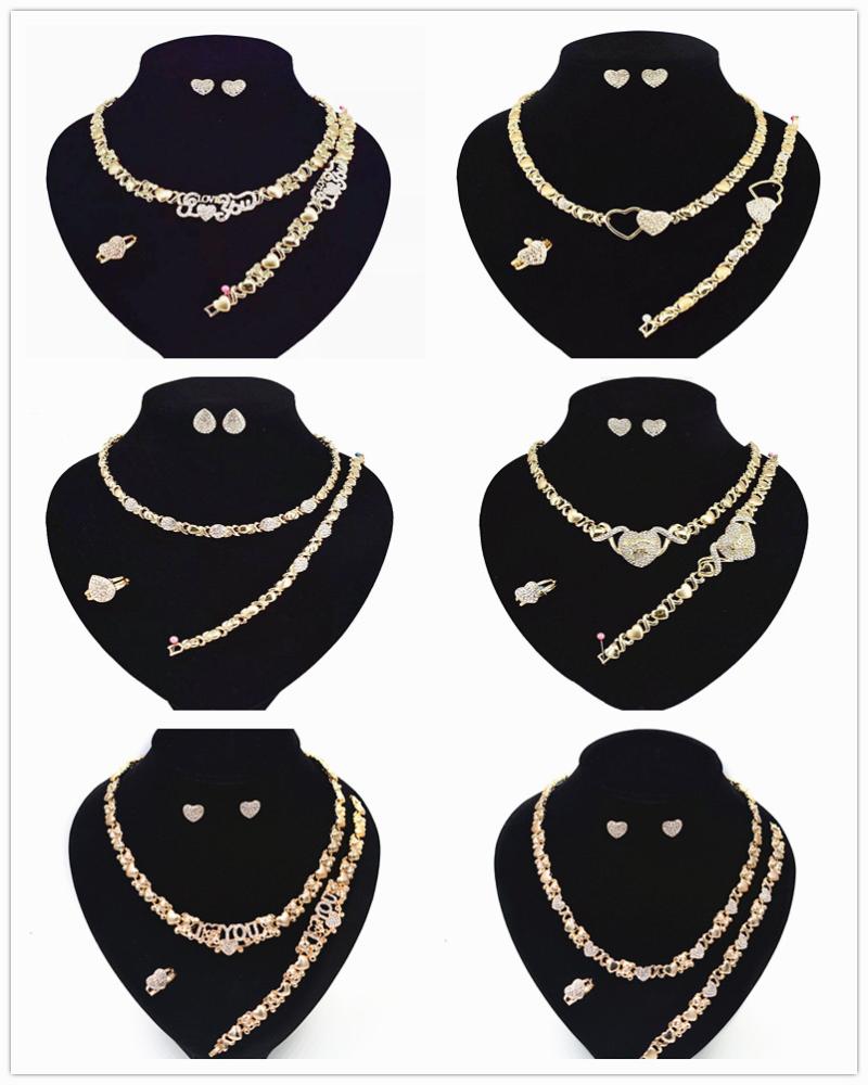 

Earrings & Necklace 6 Set/Lots Wholesales Woman Jewelry Set 14K Gold Plated Bridal Sets Nigerian Women's Display, As pic