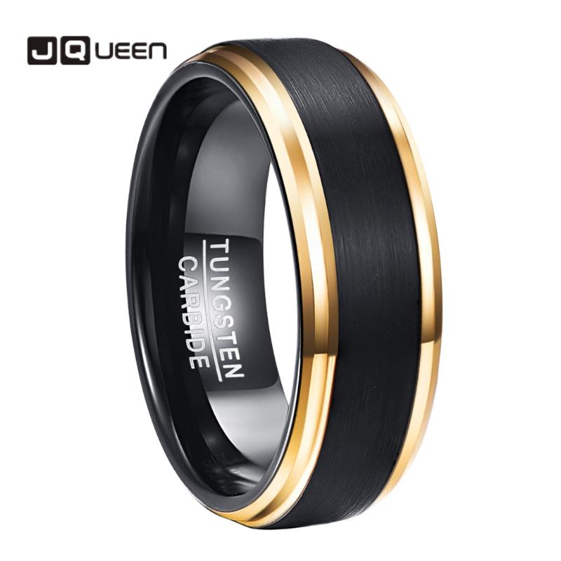 

Cluster Rings Classic Black Men 100% Pure Tungsten Gold-Color Wedding Engagement Ring, Golden;silver