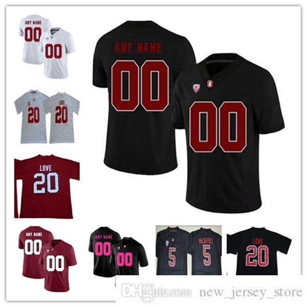 

Custom Stanford Cardinal College Football Wear Any Name Number BLack Red White 20 Bryce Love 15 Davis Mills 5 McCaffrey Ertz Elway 12 Luck Jersey