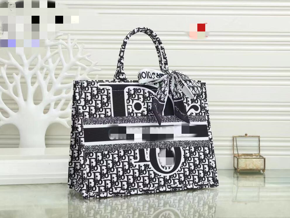 

Women Totes Handbags with Silk Scarf Size Luxury Designer Handbag Purses Lady Canvas Fashion Embroidery Shopping Bags 41x16x32, Red;black