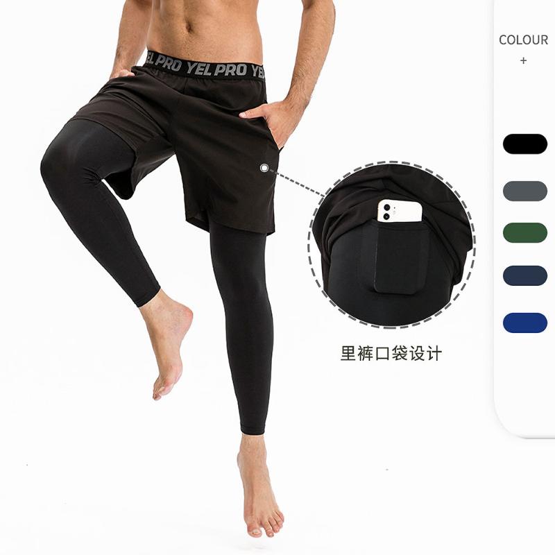 

Running Pants Men' 2 In 1 Training Compression Tights Workout Gym Shorts Sweatpants With Pockets Male Sportswear Trousers, Black