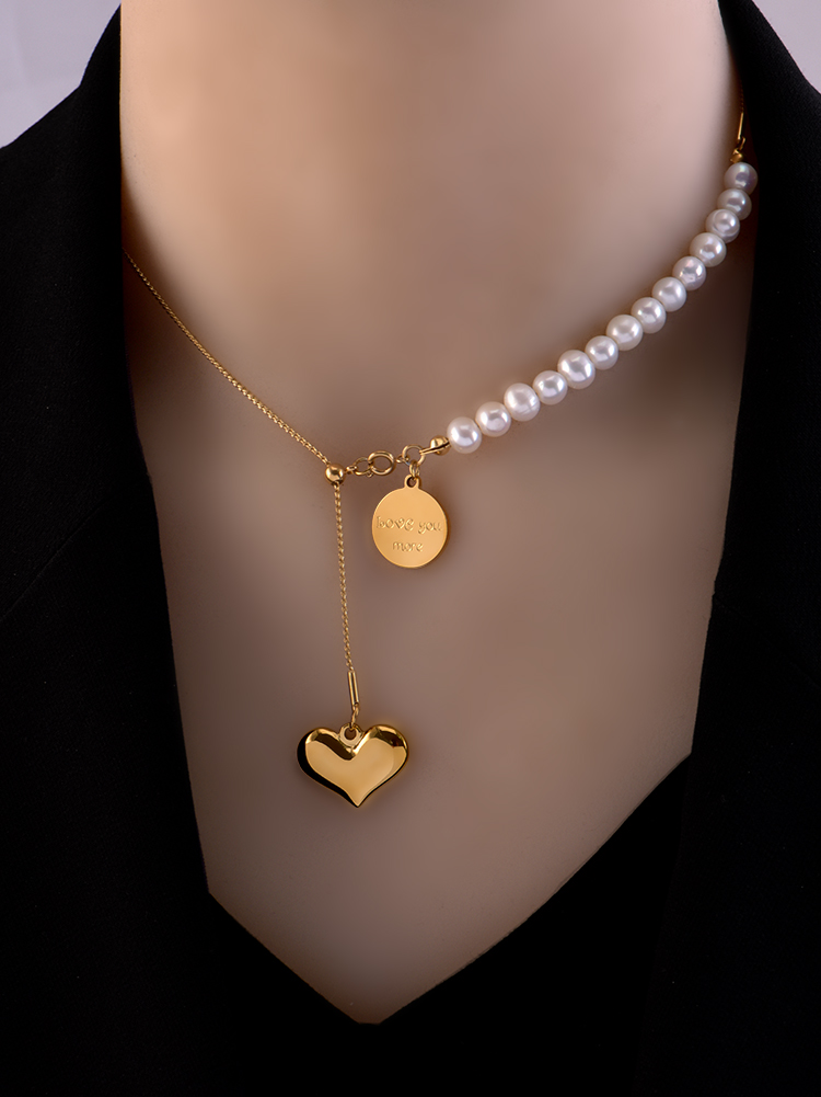 

Irregular Pearl Pendant Necklace Heart Love queen head coin style Multilayer Crystal Necklaces For Women Girl Valentine Stainless Steel Chain Jewelry Gifts
