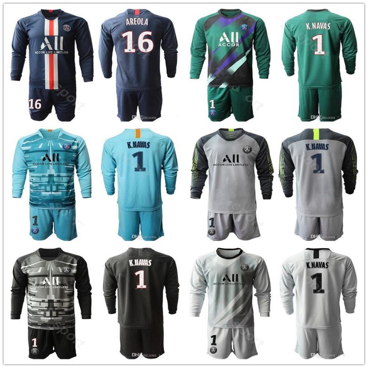 

2021 Men GK Germain 1 Keylor Navas Long Sleeve Goalkeeper Jersey Set Goalie SERGIO RICO 16 AREOLA BULKA Trapp Football Shirt Kit, Colour 3