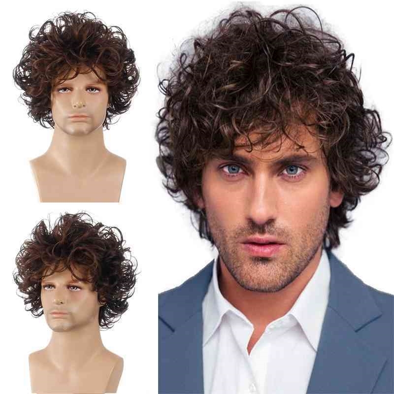

wig 2021 cover new fluffy short curly men's hair, Black brown
