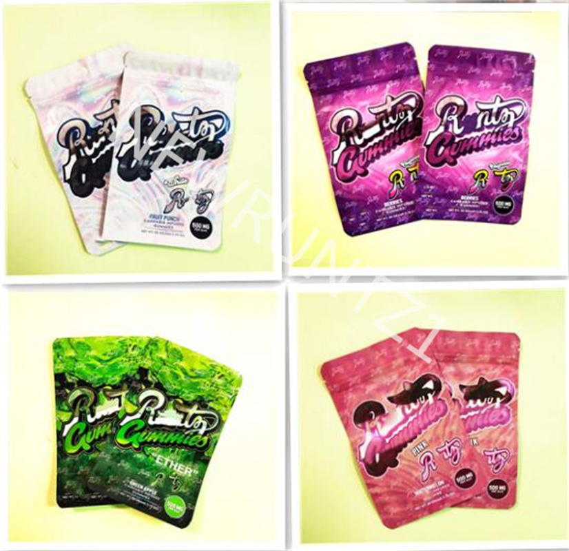 

Mix Types Wholesale 500mg Gummies edible packaging bags pink Runtz orginal white Runt mylar 4 types runtg plastic zipper package