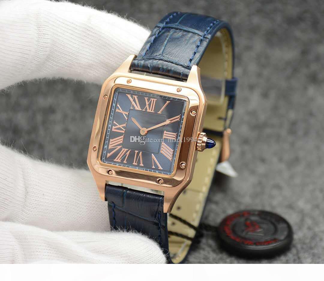 

2020 Geneva New Couple Women Men's Leather Santo-Dumont 4 color Quartz Movement 43.5mm 38mm Fashionable men's High Quality Couple, Slivery;brown